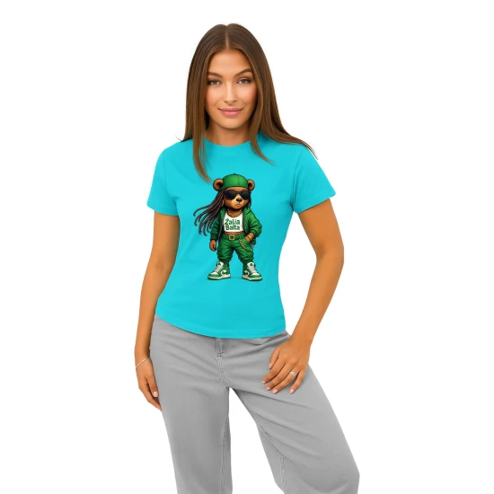 Moteriški šviesiai mėlyni marškinėliai Drugelis PK4025