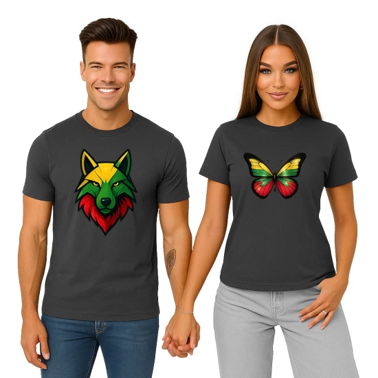 Tamsiai pilkų marškinėlių komplektas Vilkas-drugelis PK4026