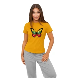 Moteriški ryškiai geltoni marškinėliai Drugelis