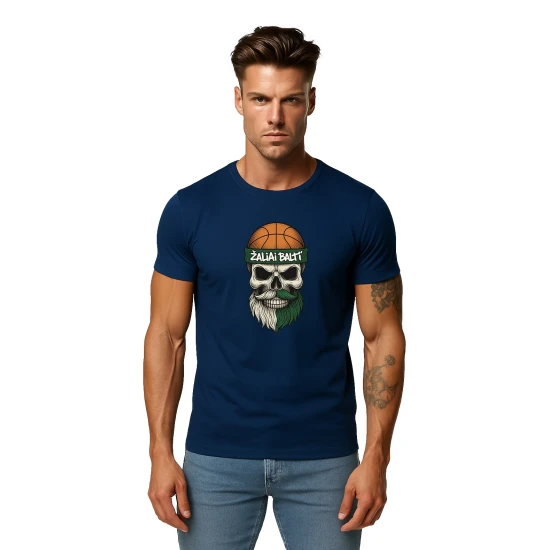 Vyriški tamsiai mėlyni marškinėliai Kaukolė su kamuoliu PK4022