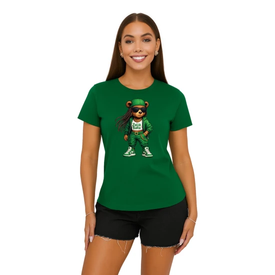 Moteriški tamsiai žali marškinėliai Meškutė PK4023