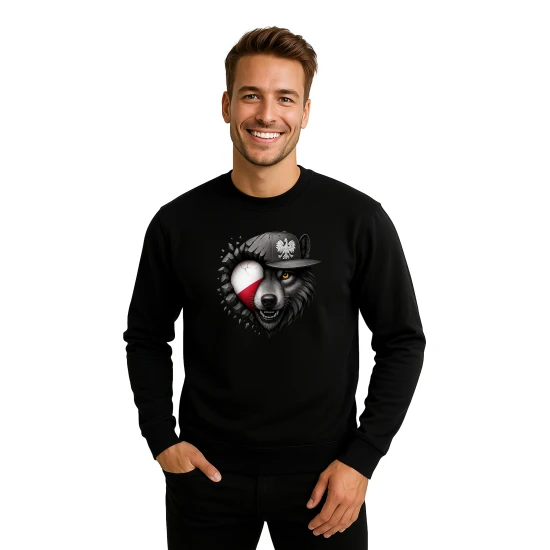 Vyriškas juodas džemperis Lenkija vilkas PK4036