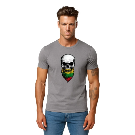 Vyriški pilki marškinėliai Kaukolė su barzda PK4015