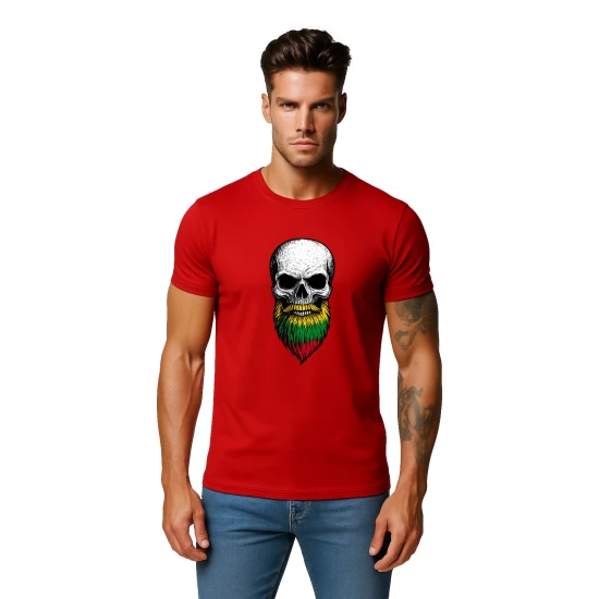 Vyriški raudoni marškinėliai Kaukolė su barzda PK4015