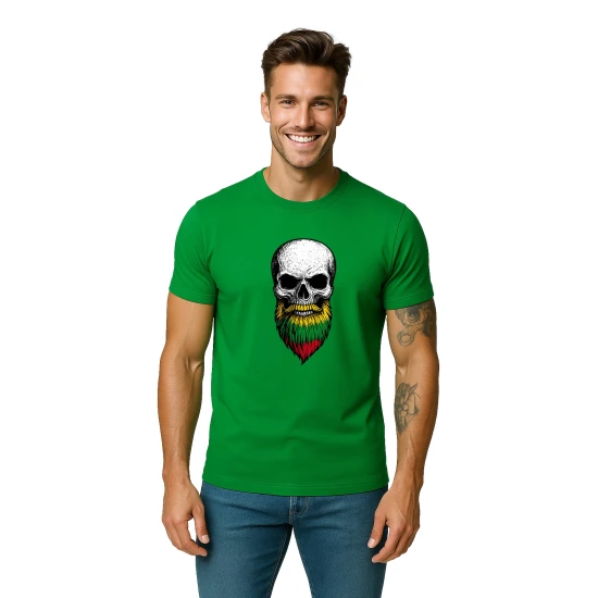 Vyriški žali marškinėliai Kaukolė su barzda PK4015