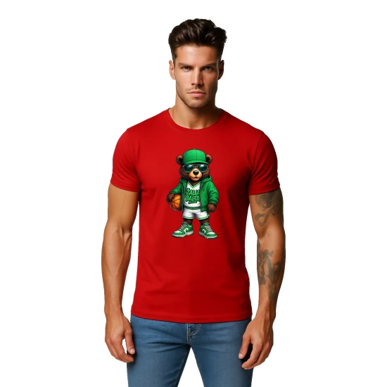 Vyriški raudoni marškinėliai Meškinas su kamuoliu-džemperiu PK4019