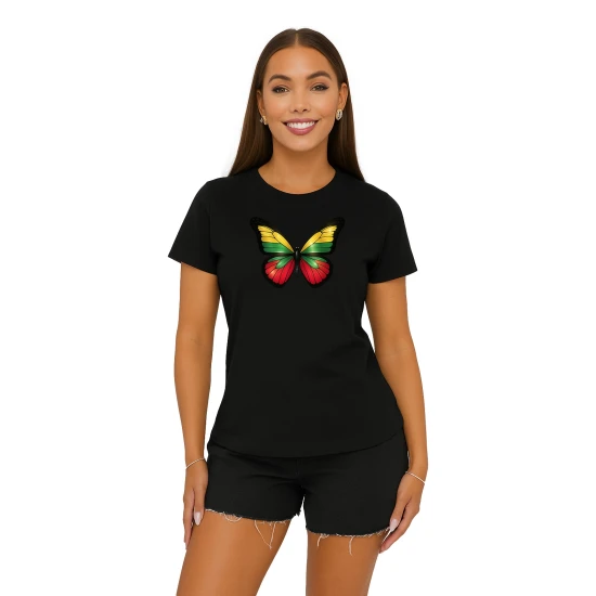 Moteriški juodi marškinėliai Drugelis PK4025