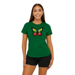 Moteriški tamsiai žali marškinėliai Drugelis