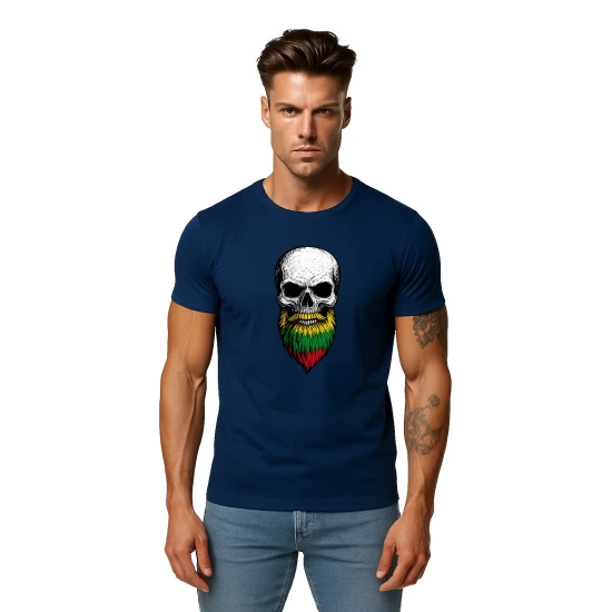 Vyriški tamsiai mėlyni marškinėliai Kaukolė su barzda PK4015