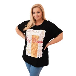 Moteriški juodi su oranžine detale marškinėliai Day dream