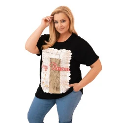 Moteriški juodi su ruda detale marškinėliai Day dream