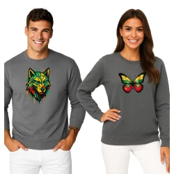 Pilkos spalvos džemperių komplektas drugelis-geometrinis vilkas