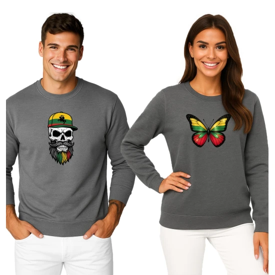 Pilkos spalvos džemperių komplektas drugelis-kaukolė su vyčiu PK4014