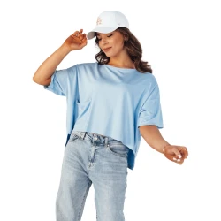 Moteriški oversize tipo mėlyni marškinėliai Eling