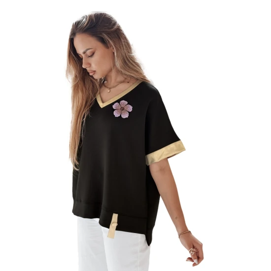 Moteriška oversize tipo juodi marškinėliai Shine RY2912