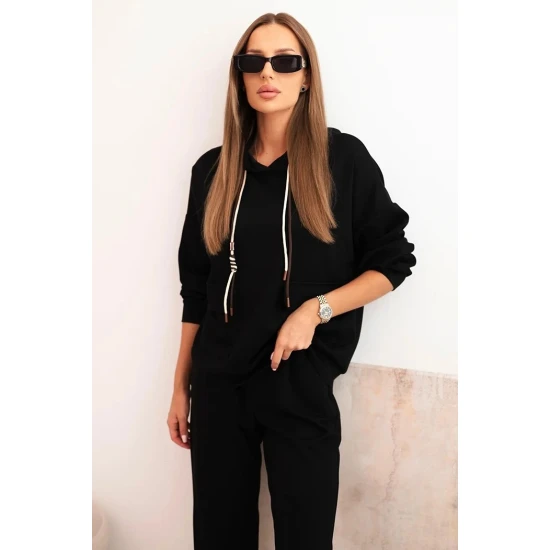 Moteriškas juodas laisvalaikio komplektas Nela Sportiniai kostiumai