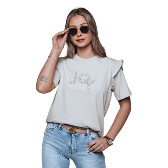 Moteriški šviesiai pilki marškinėliai Joy Marškinėliai su užrašais