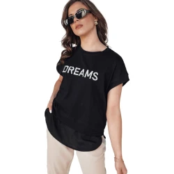 Moteriški juodos spalvos marškinėliai Dreams