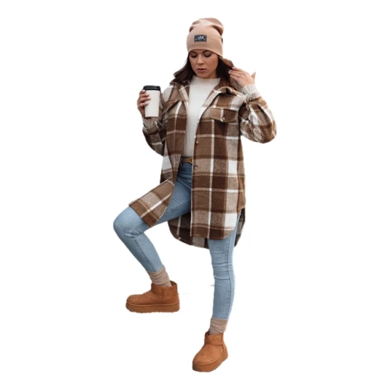 Moteriškas rudas marškinių stiliaus švarkas Plaidify Moteriškos striukės