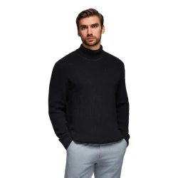 Vyriškas juodas megztinis su aukštu kaklu Ton