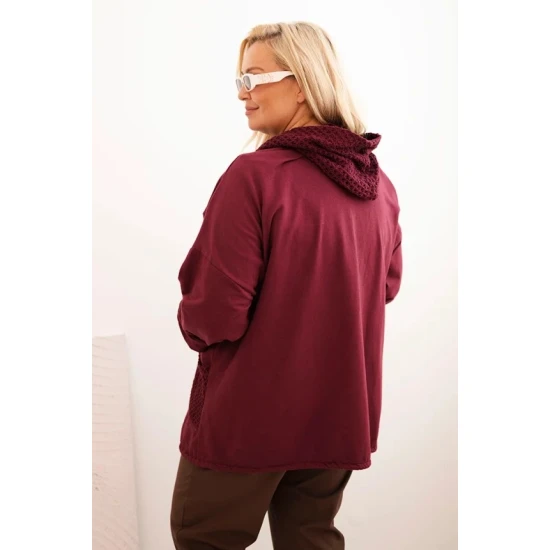 Moteriškas bordo megztinis su gobtuvu Alba Moteriški megztiniai