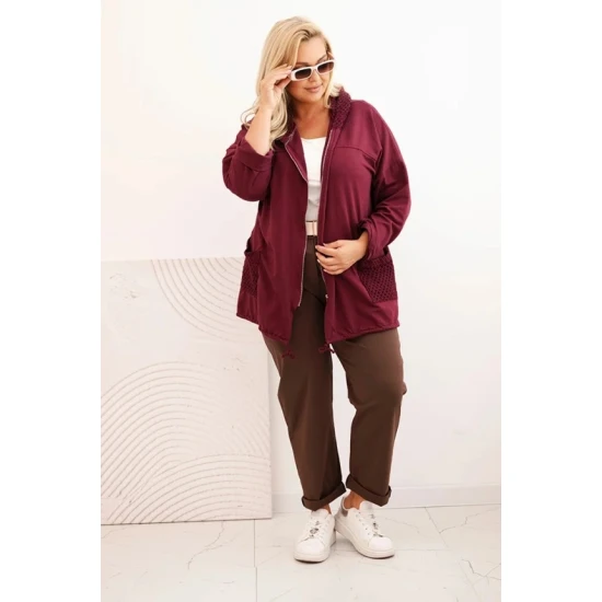 Moteriškas bordo megztinis su gobtuvu Alba Moteriški megztiniai