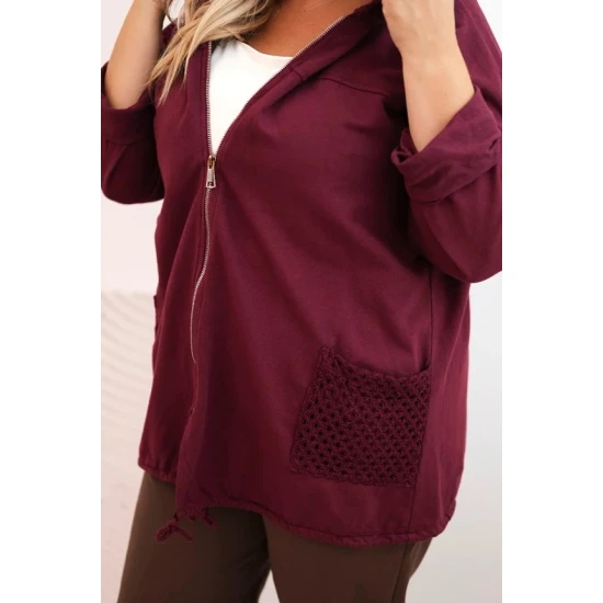 Moteriškas bordo megztinis su gobtuvu Alba Moteriški megztiniai