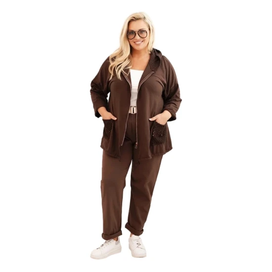 Moteriškas rudas megztinis su gobtuvu Alba Moteriški megztiniai