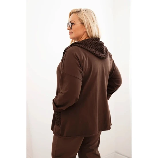 Moteriškas rudas megztinis su gobtuvu Alba Moteriški megztiniai