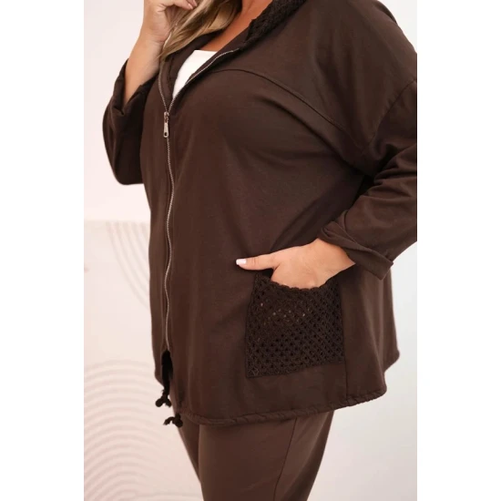 Moteriškas rudas megztinis su gobtuvu Alba Moteriški megztiniai