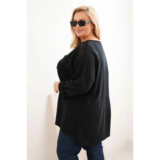 Moteriškas juodas megztinis su raštu Stelo Moteriški megztiniai