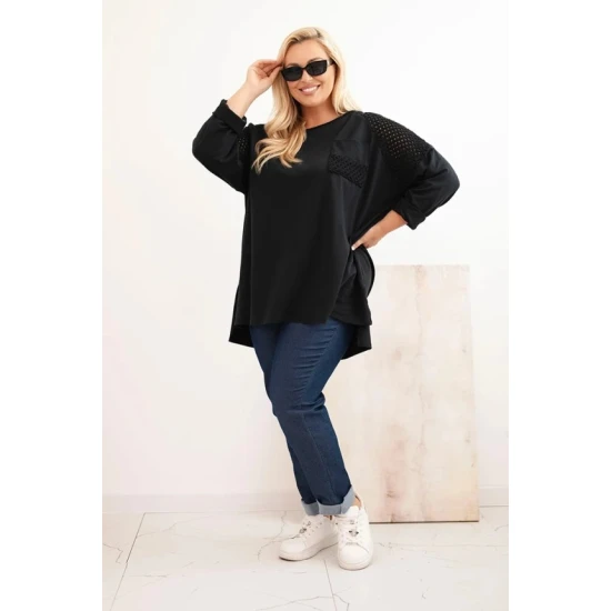 Moteriškas juodas megztinis su raštu Stelo Moteriški megztiniai