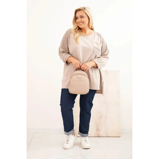 Moteriškas rusvas megztinis su raštu Stelo Moteriški megztiniai