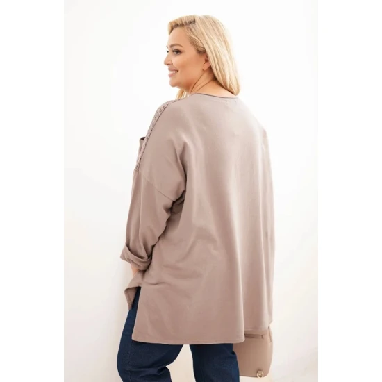 Moteriškas tamsiai rusvas megztinis su raštu Stelo Moteriški megztiniai