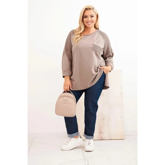 Moteriškas tamsiai rusvas megztinis su raštu Stelo Moteriški megztiniai