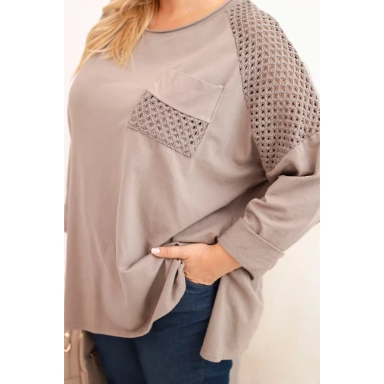 Moteriškas tamsiai rusvas megztinis su raštu Stelo Moteriški megztiniai