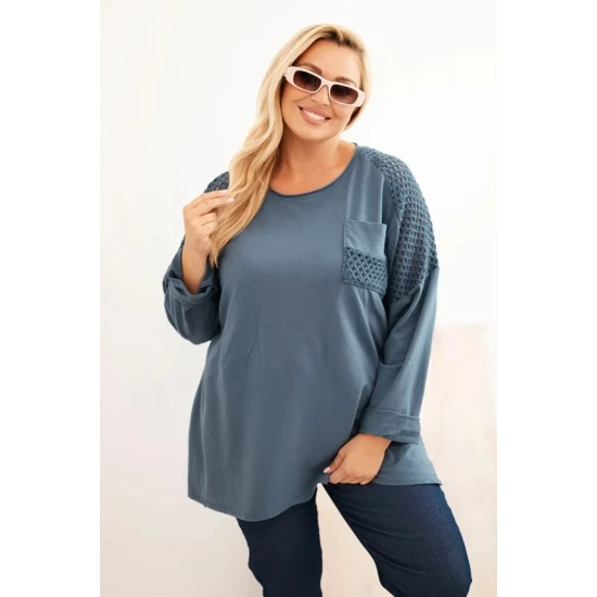 Moteriškas mėlynas megztinis su raštu Stelo Moteriški megztiniai