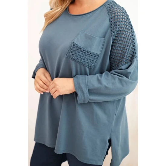 Moteriškas mėlynas megztinis su raštu Stelo Moteriški megztiniai