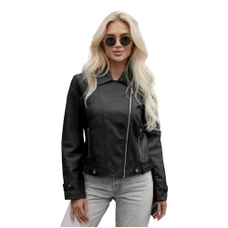 Moteriška juoda odinė striukė Santi