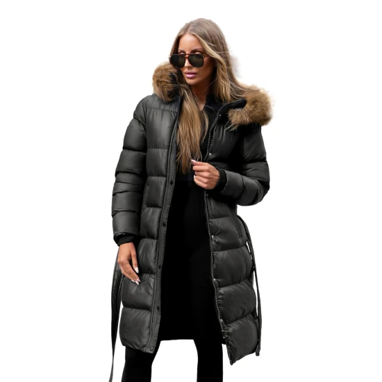 Moteriška juodos spalvos žieminė striukė su gobtuvu Merin Moteriškos striukės
