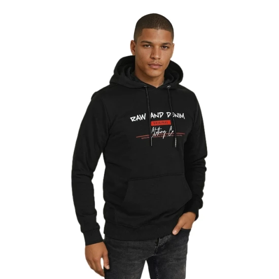 Vyriškas juodas džemperis su gobtuvu Denim Vyriški džemperiai su gobtuvu