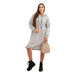 Moteriška pašiltinta šviesiai pilka suknelė su gobtuvu Leagve