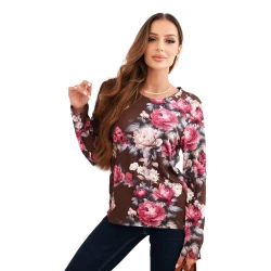 Moteriška ruda gėlėta palaidinė ilgomis rankovėmis Flowers