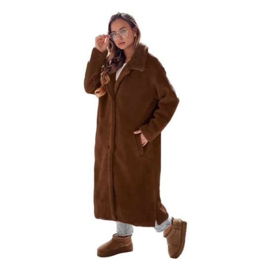 Moteriškas ilgas rudas žieminis paltas Fabio Moteriškos striukės