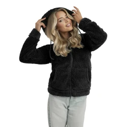 Moteriškas juodas džemperis su gobtuvu Mona