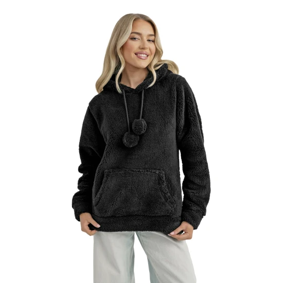 Moteriškas juodas džemperis su gobtuvu Nara Džemperiai su gobtuvu