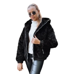Damska czarna kurtka futrzana z kapturem Jules