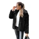 Moteriškas juodas kailinis švarkas su gobtuvu Marly