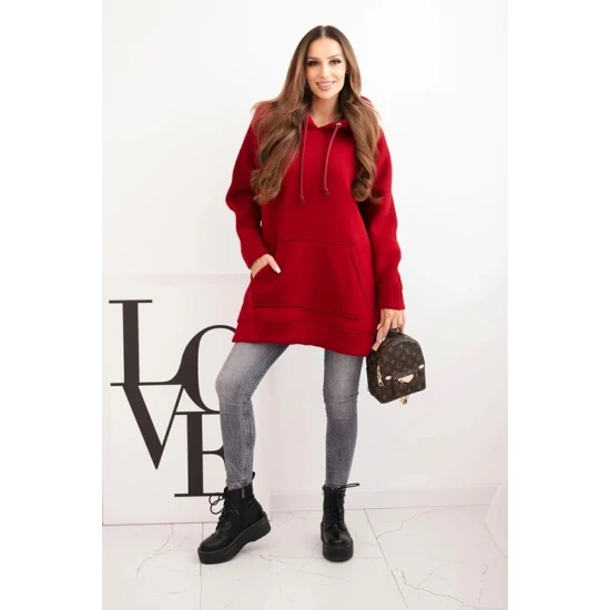 Moteriškas raudonas džemperis su gobtuvu Wine Džemperiai su gobtuvu