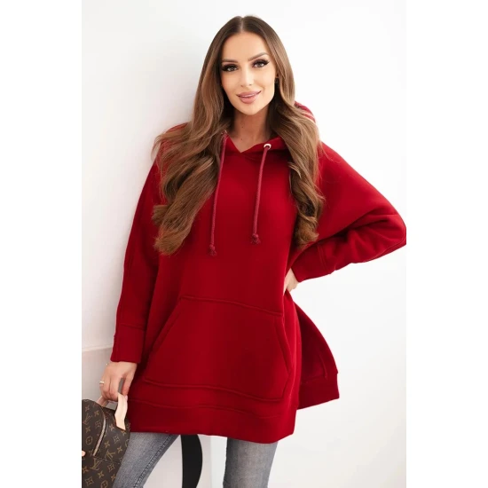 Moteriškas raudonas džemperis su gobtuvu Wine Džemperiai su gobtuvu